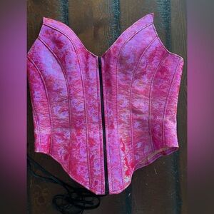 Naughty LoLa pink with iridescent colors front zip tie back corset size L EC~